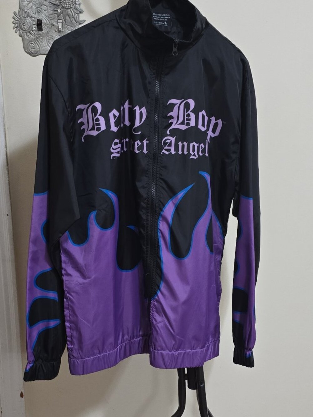 ​Betty Boop "Street Angel" Purple Flame Zip Windbreaker Jacket